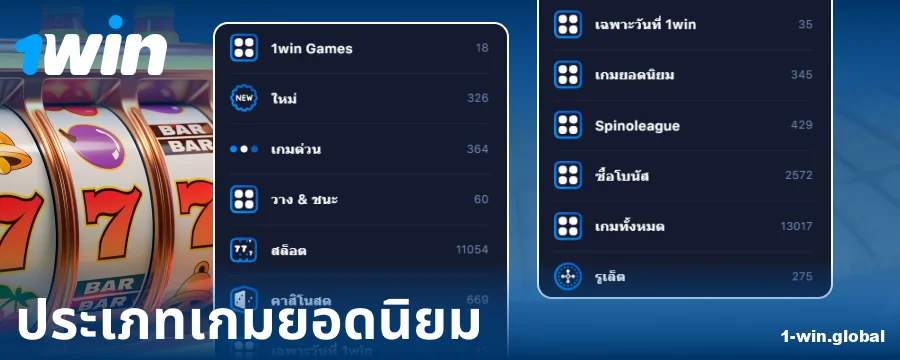 ประเภทของเกมในคาสิโนออนไลน์ 1Win ประเทศไทย