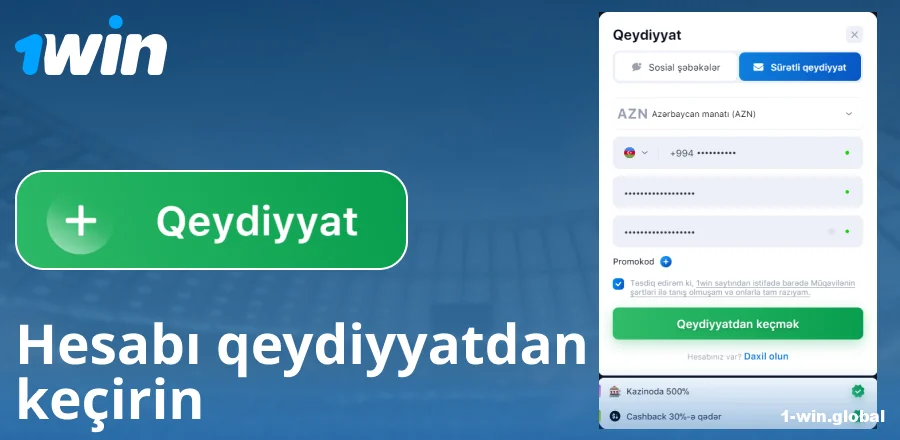 1Win Azərbaycan saytında hesab yaratmaq