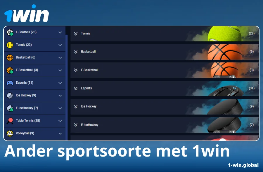Beskikbare sportsoorte in die 1Win bookmaker