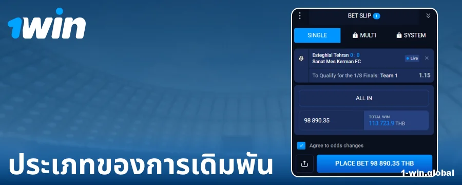 ประเภทของการเดิมพันที่มีใน 1Win ประเทศไทย