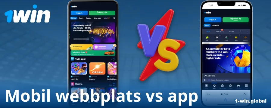 Jämförelse mellan app och webbläsare för 1Win SE