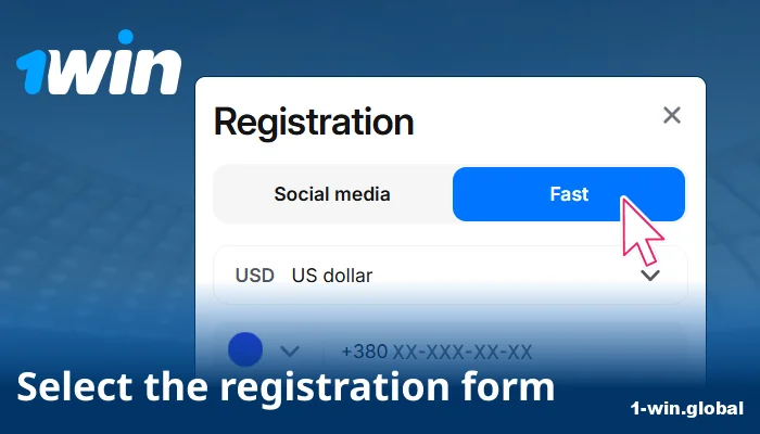 Pick the Quick option for 1win sign-up