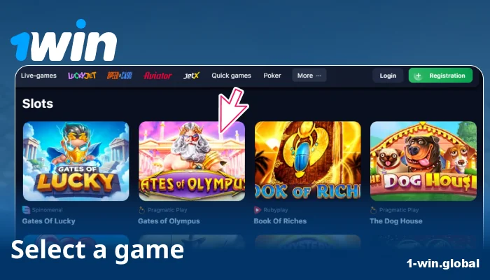 Click a slot to start the game at 1win